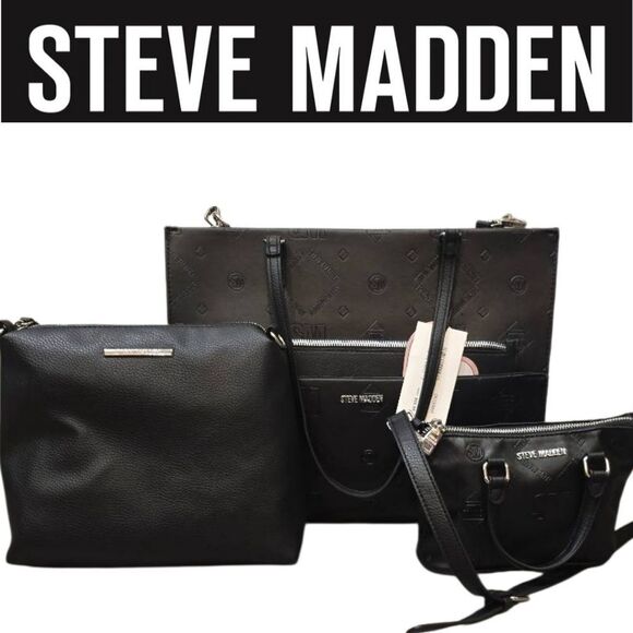 Steve Madden BLivia Logo Tote Bag Gift Set- Black - Picture 1 of 10